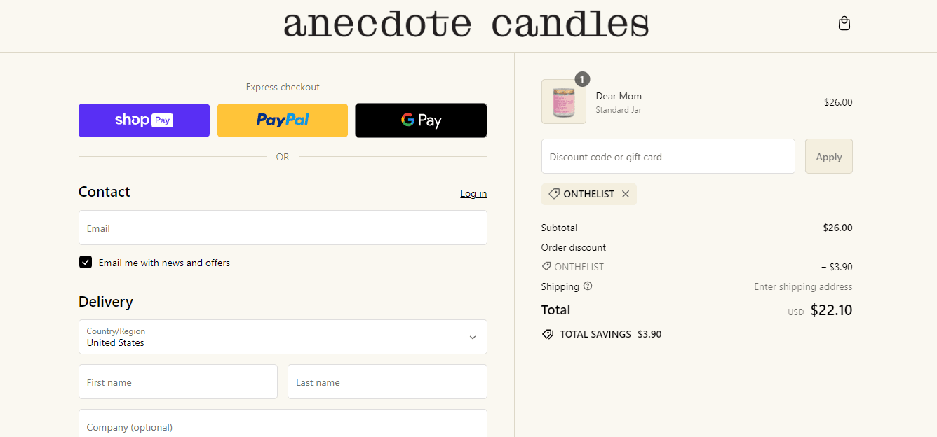 Anecdote Candles apply coupon code